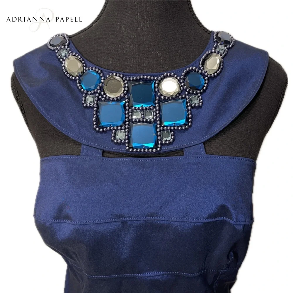 Adrianna Papell Blue Embellished Jeweled Gem Beaded Halter Cocktail Party dress - Picture 4 of 12